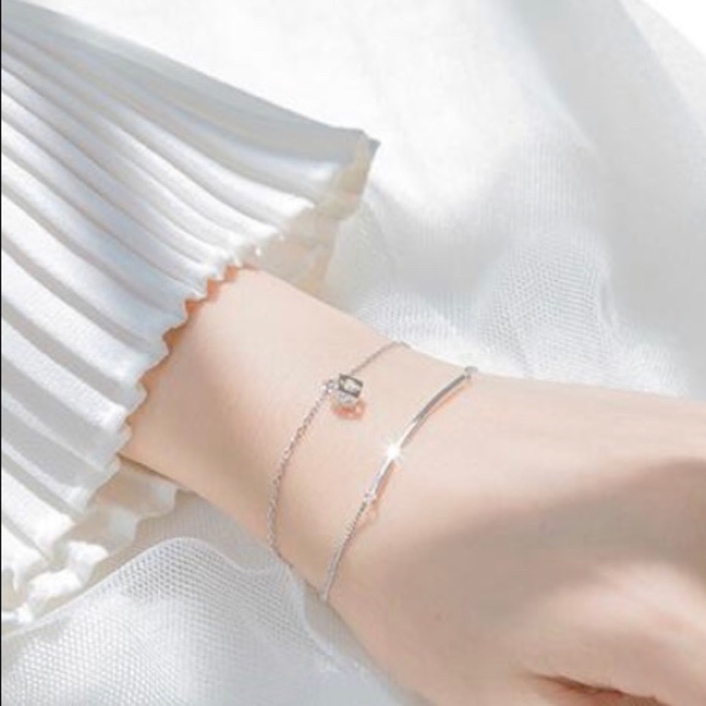 925 Sterling Silver Double Chain Bracelet !